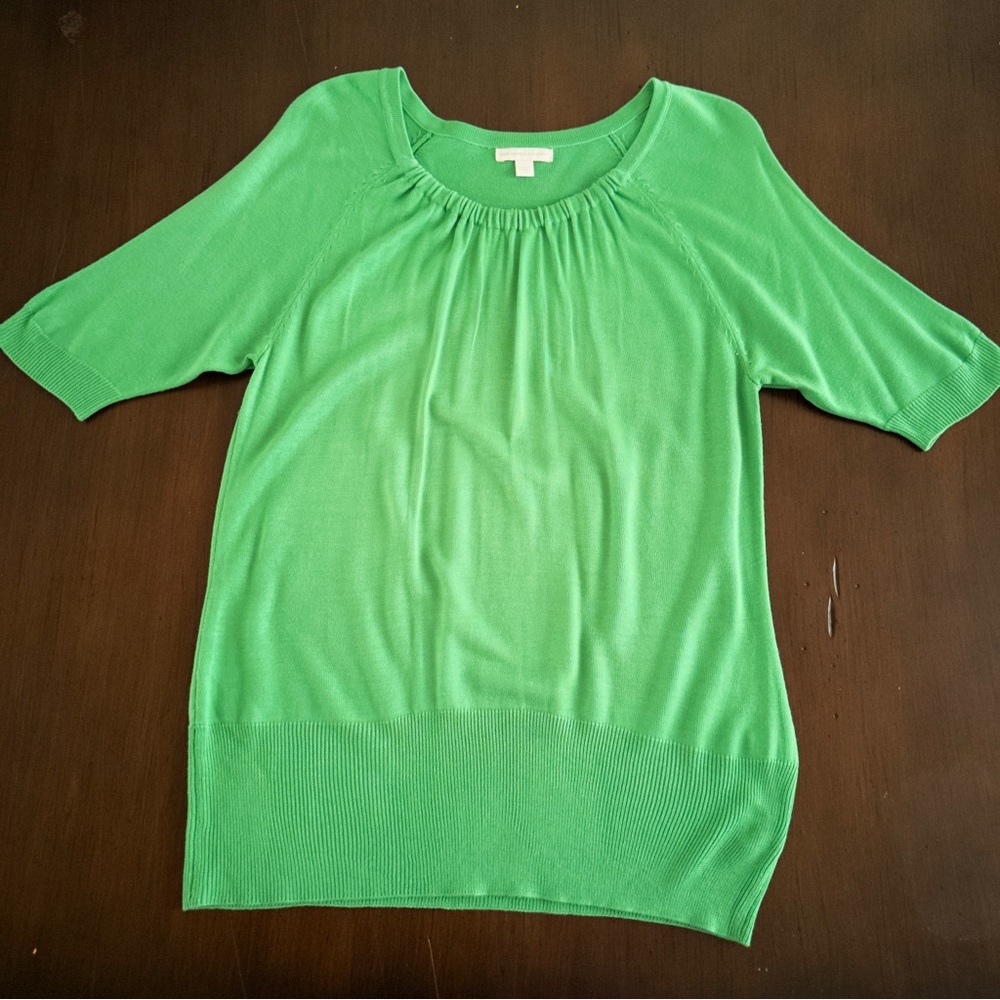 New York & Company Green Knit Top Size L Short Sleeve Blouse